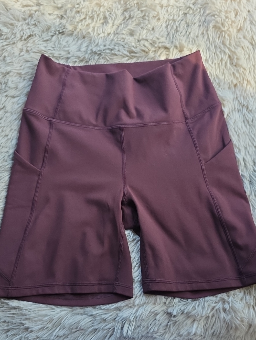 Fabletics High-Rise Bike Shorts in Plum